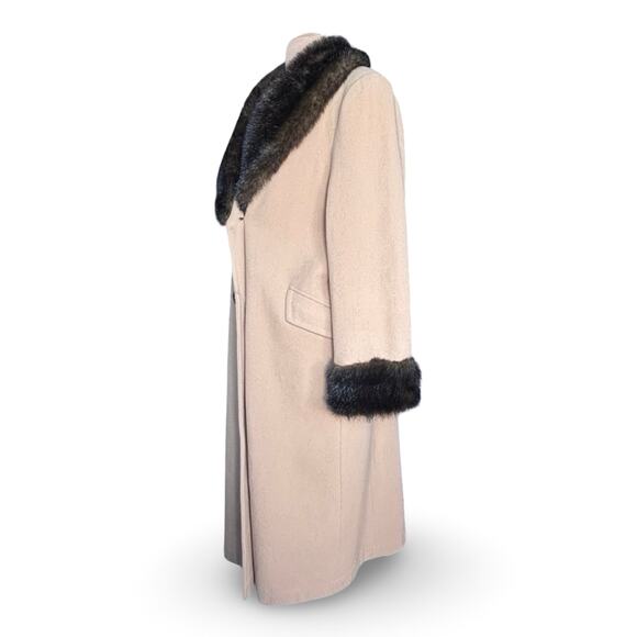 Vintage Camel Wool Coat Faux Fur Collar Cuffs Long Double Breasted 16P Petite - Picture 4 of 15